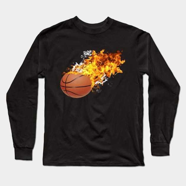 Flaming Basket Ball 2 Long Sleeve T-Shirt by Ratherkool